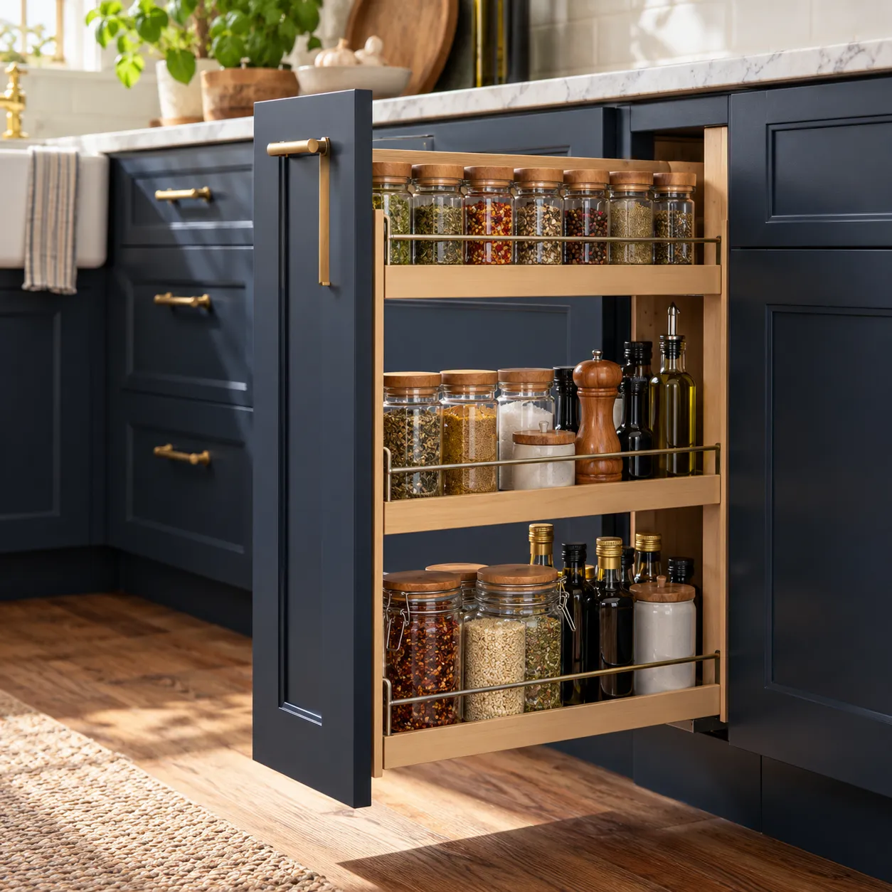 Pull-out cabinet spice storage